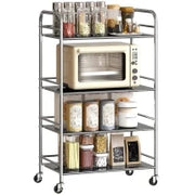 Carrello Multiuso a 4 Livelli con 2 Ripiani Regolabili e Bordi Rialzati, in Acciaio Inox, 60x35x100 cm