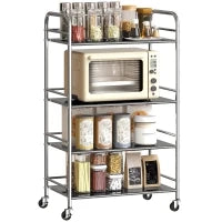 Carrello Multiuso a 4 Livelli con 2 Ripiani Regolabili e Bordi Rialzati, in Acciaio Inox, 60x35x100 cm
