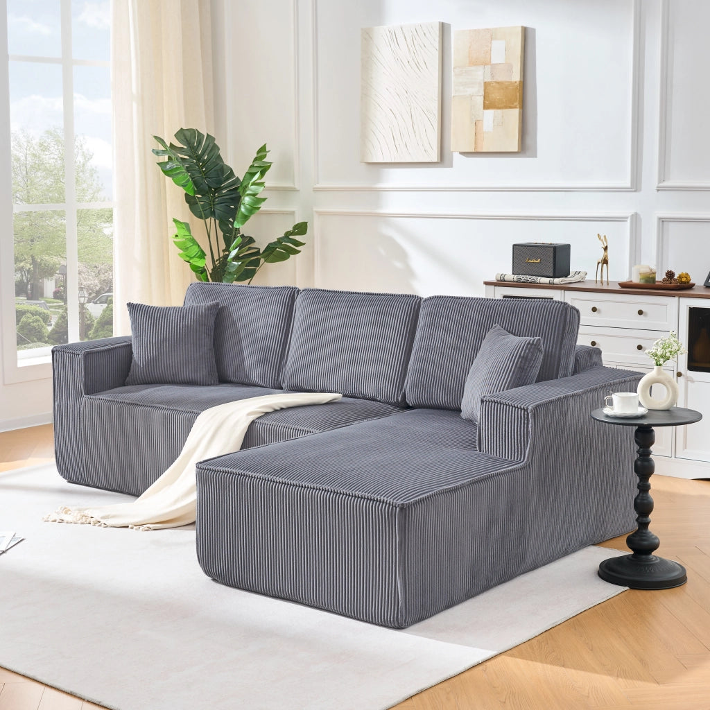 Divano angolare convertibile 2 posti con chaise longue, in velluto a coste, Grigio