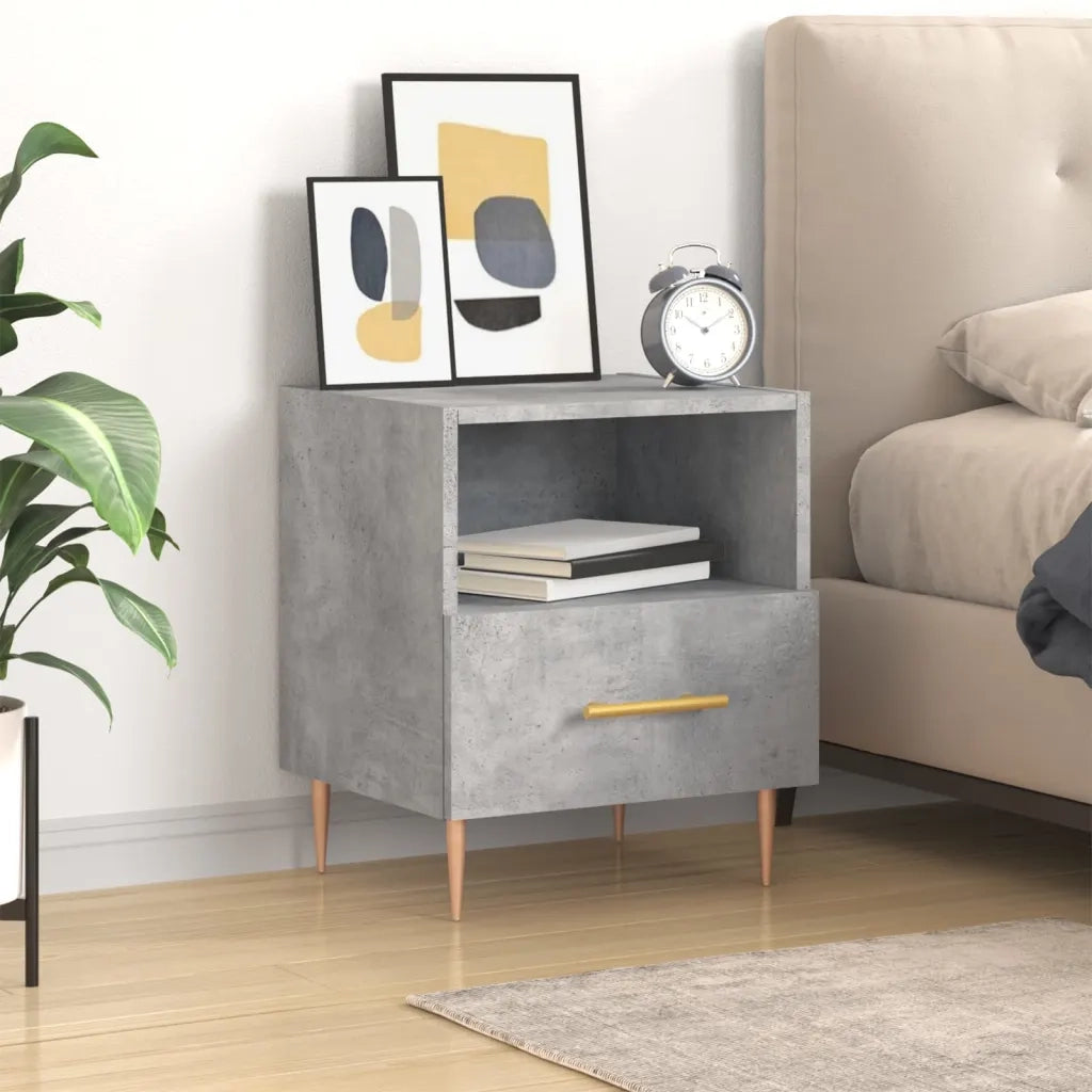 Comodino | Armadio da Notte | Mobiletto da notte Grigio Cemento 40x35x47,5 cm in Legno Multistrato