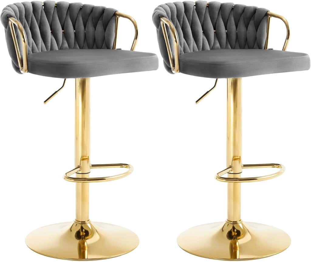 Set di 2 Sgabelli da Cucina Altezza Regolabile, Sgabelli da Bar in Velluto, Girevoli a 360°, con Base in Metallo e Poggiapiedi, Nero