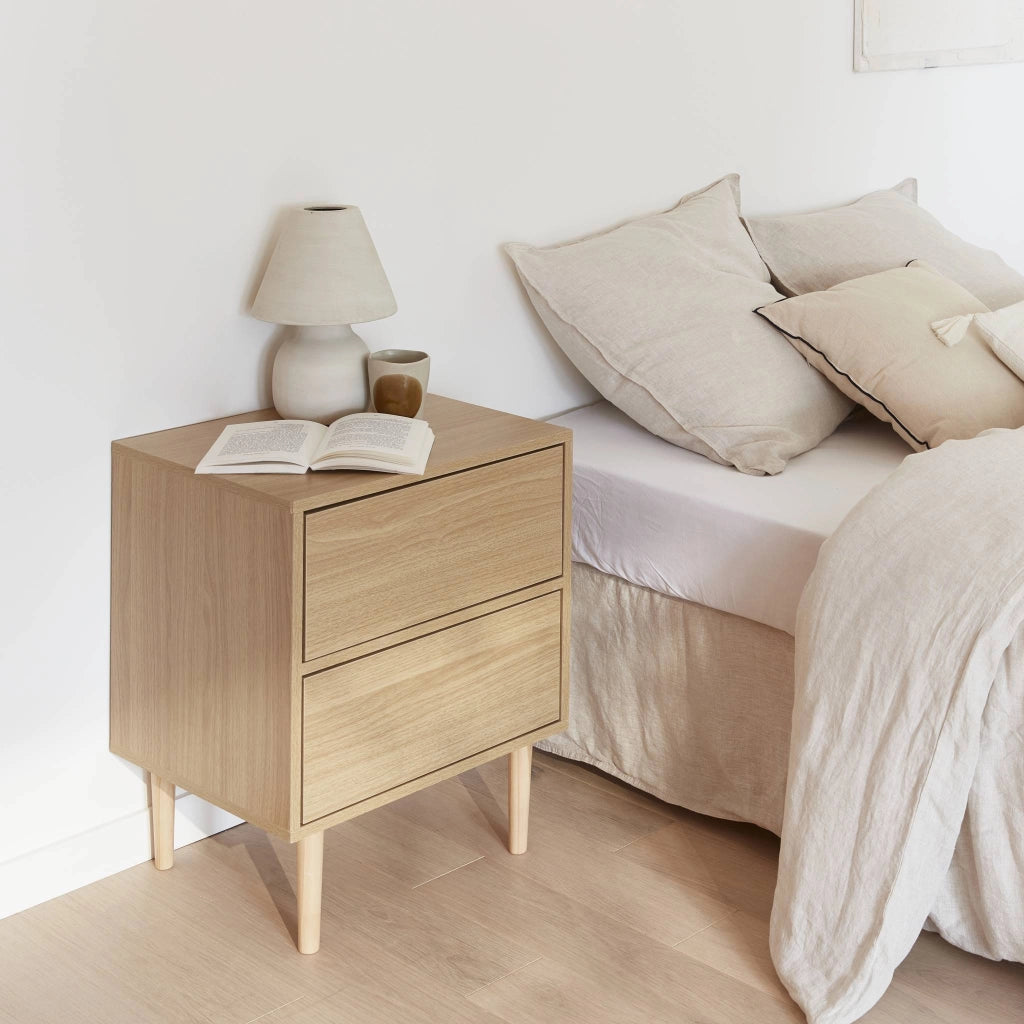 Comodino effetto legno naturale, marrone naturale