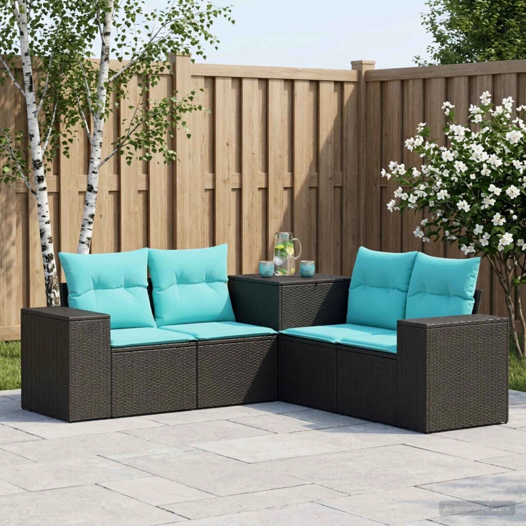 Set di divani 5 pz Nero e Blu 200 x 200 x 85 cm 3447910