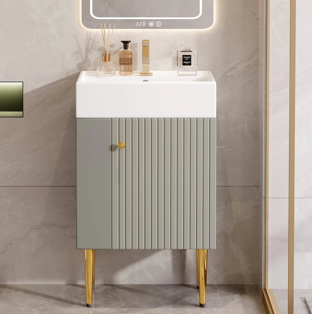 Mobile lavabo e mobiletto bagno 55 cm colore grigio chiaro con lavabo in ceramica lucida