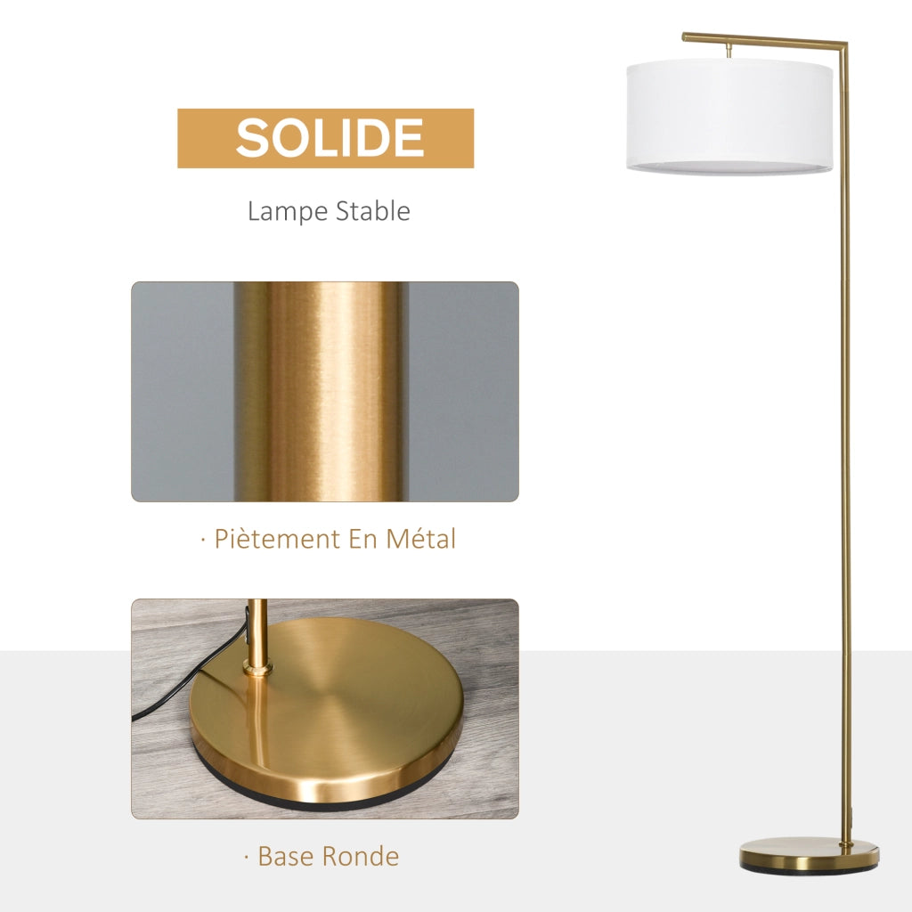 Lampada da terra a stelo con paralume in lino base rotonda stabile per ufficio camera da letto ¨C zephmum ¨C 47x37x153 cm oro e bianco