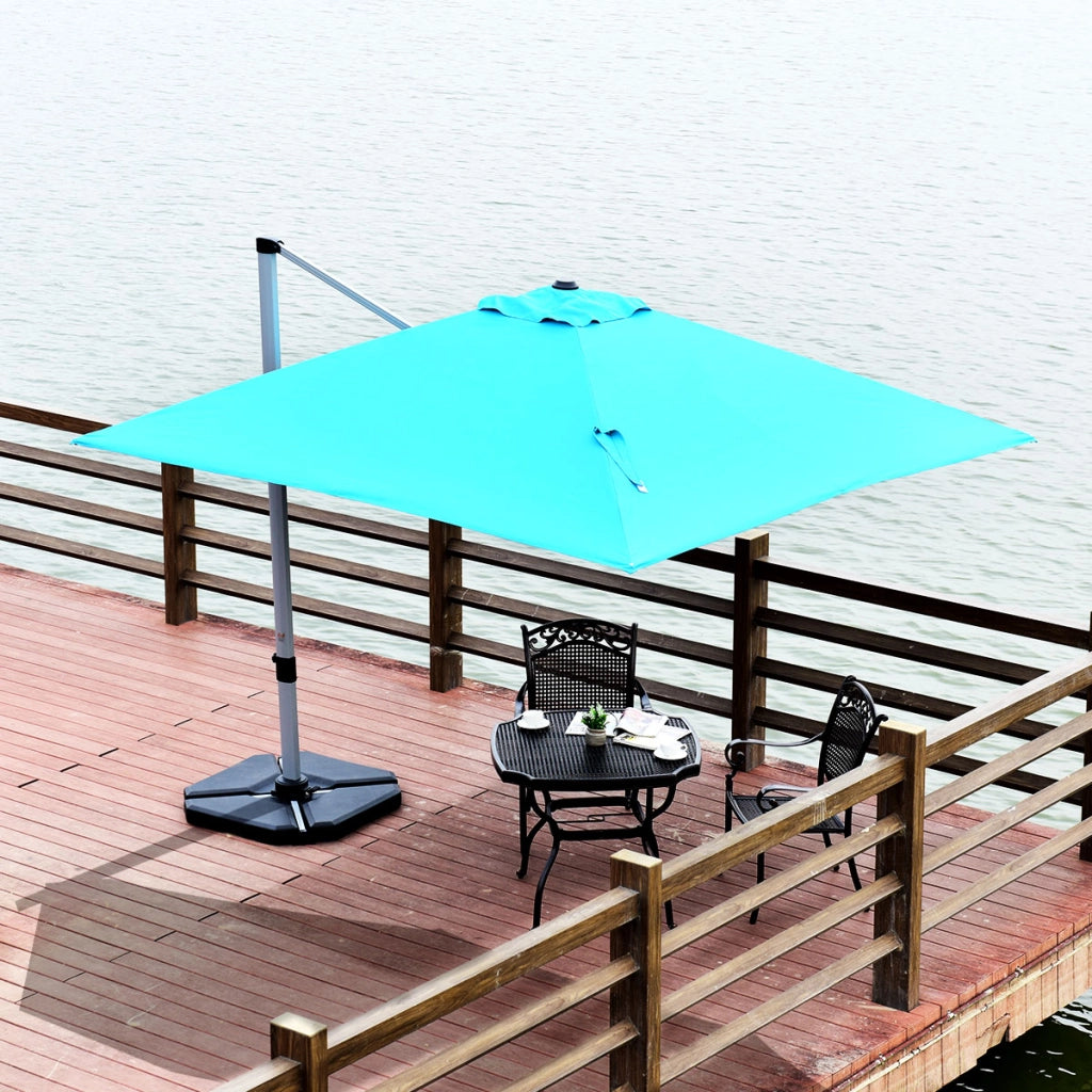 Ombrellone quadrato con base incrociata con palo in alluminio, Ombrellone con inclinazione regolabile Blu-Ombrelloni