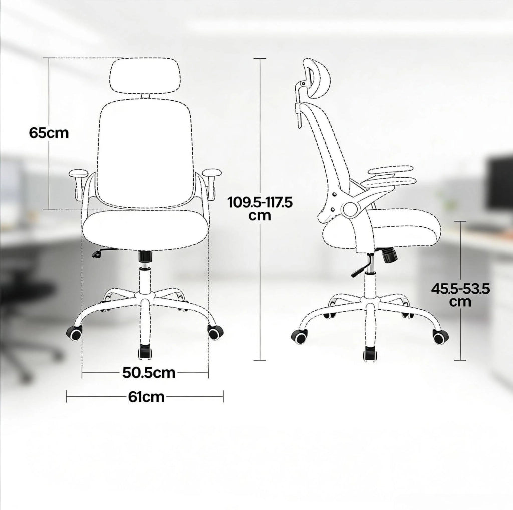 Sedia da ufficio ergonomica beige con schienale alto e braccioli 3D