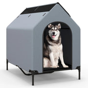 Casa elevata per cani con finestre ventilate copertura rimovibile, Cuccia per cani con letto a rete Grigio 75x110x106cm-Casette e lettini