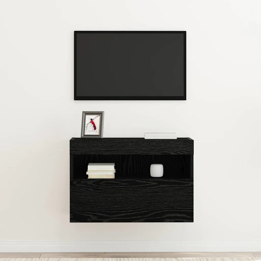 Mobile TV da parete con LED Rovere nero 60 x 30 x 40 cm 862210