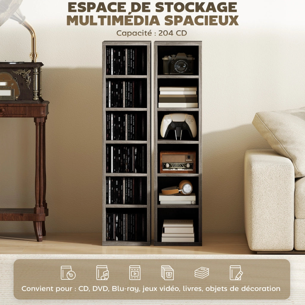 Armadio per CD e DVD ¨C zephmum ¨C 2 colonne, 12 compartimenti, 21x23x89 cm, grigio
