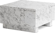 Tavolo da salotto elegante - tavolo a cubo - finitura marmo - bianco - 60cm x 60cm x 35cm - spazio di ripostiglio con telecomando - progetto versatile - protezione contro le macchie