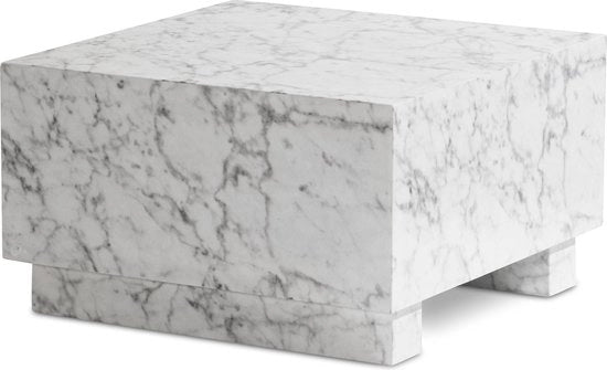 Tavolo da salotto elegante - tavolo a cubo - finitura marmo - bianco - 60cm x 60cm x 35cm - spazio di ripostiglio con telecomando - progetto versatile - protezione contro le macchie