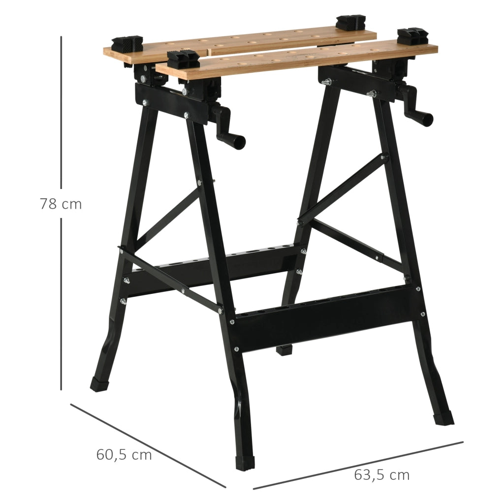 Banco da Lavoro Pieghevole ¨C Xylo ¨C Legno Naturale e Nero 63,5x60,5x78 cm