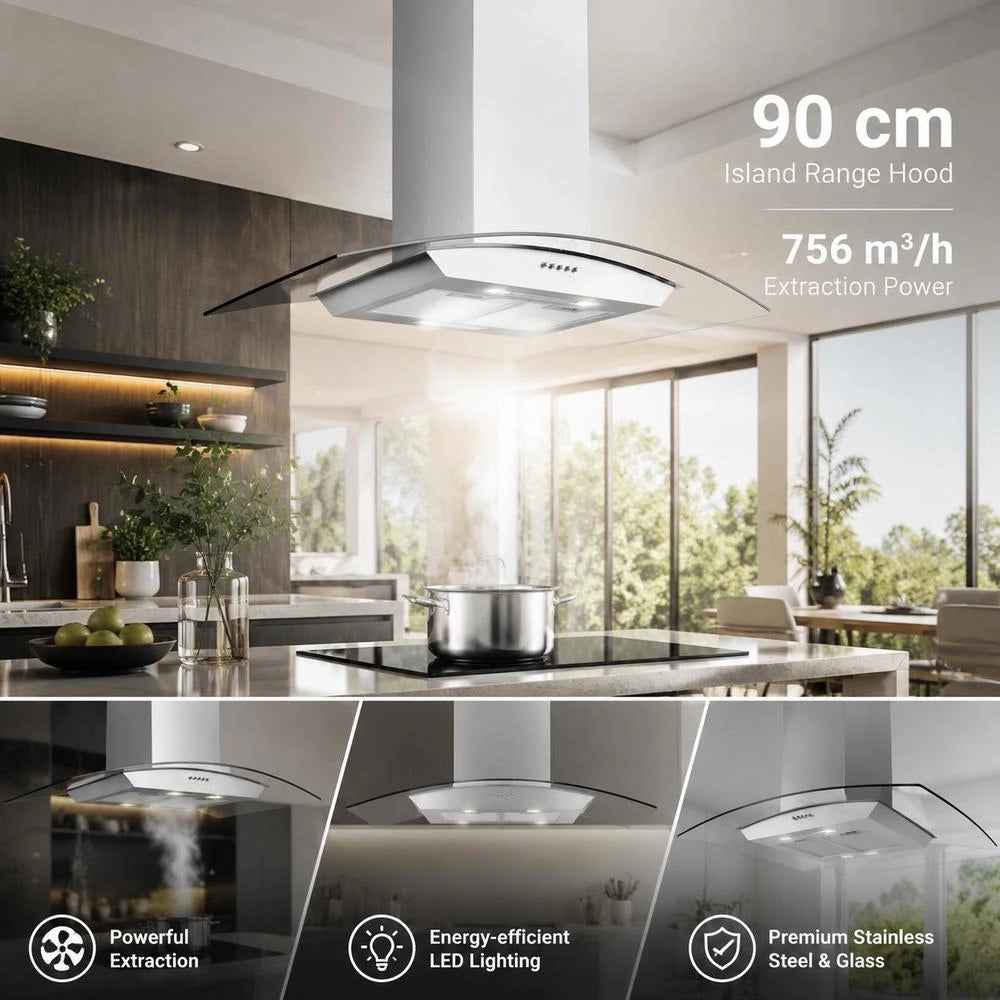 Island Extractor Hood 90 Cm Stainless Steel 756 Cubic Meter/h LED
