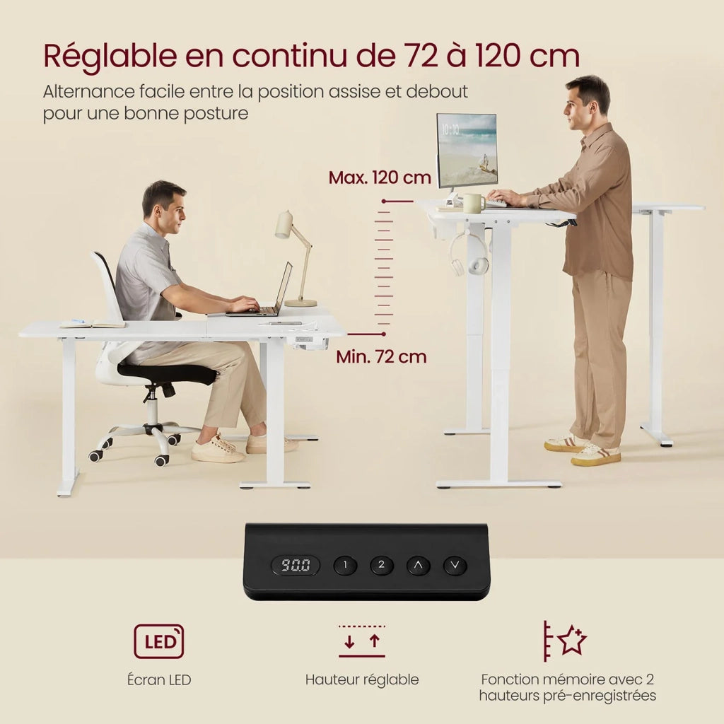 Scrivania regolabile elettricamente in altezza tavolo angolare a L 140 x 160 cm con multipresa e funzione memory 2 impostazioni di altezza per l'ufficio domestico bianco 12_0004615