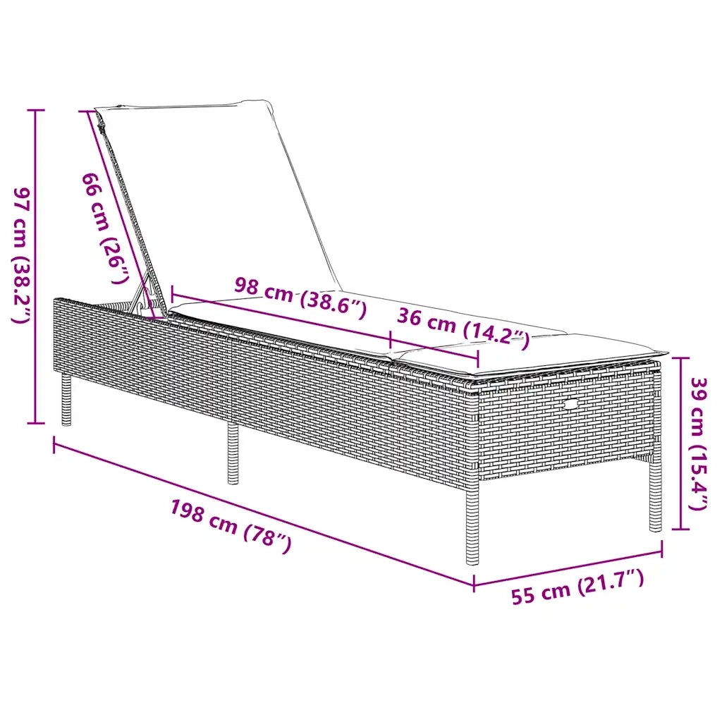 Lettino prendisole con Cuscino in Polyrattan Nero 4002727