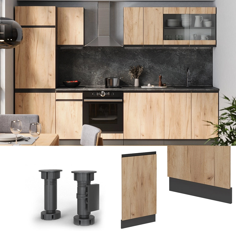 Pannello frontale della lavastoviglie R-Line Rovere dorato/Antracite 45 cm J-Shape, PL Rovere Vicco