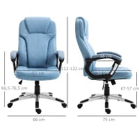 Sedia da Ufficio Girevole con Altezza Regolabile, effetto Lino, 66x75x110-120 cm, Azzurro