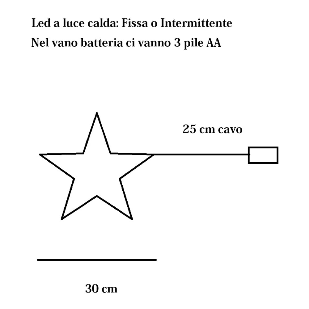 Stella Luminosa Decorazione Natalizia per feste 30 CM con 30 Led a Luce calda alimentati a Batteria