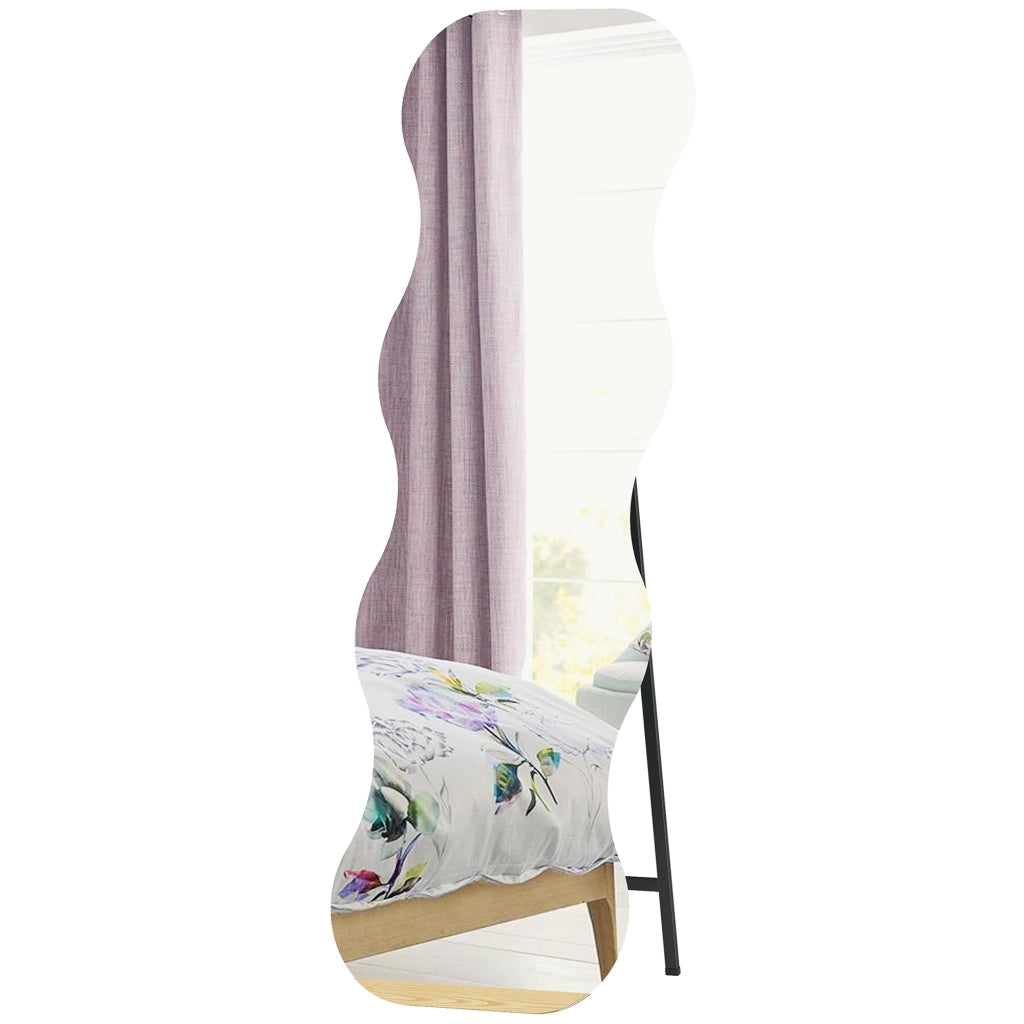 Specchio Corpo Intero Senza Cornice ¨C Zephmum ¨C Base in Legno, Forma Ondulata, Nero