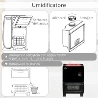Stufa Elettrica 2in1 con Umidificatore, Luce LED 3 Colori, Timer e Telecomando, 33x21x49.5 cm, Nero