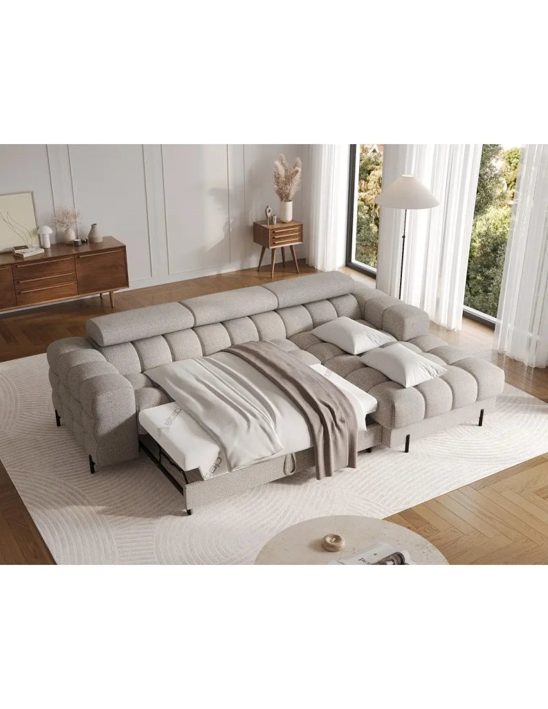 Divano angolare destro convertibile Beige mélange stile contemporaneo 285x99x181cm FILTRO