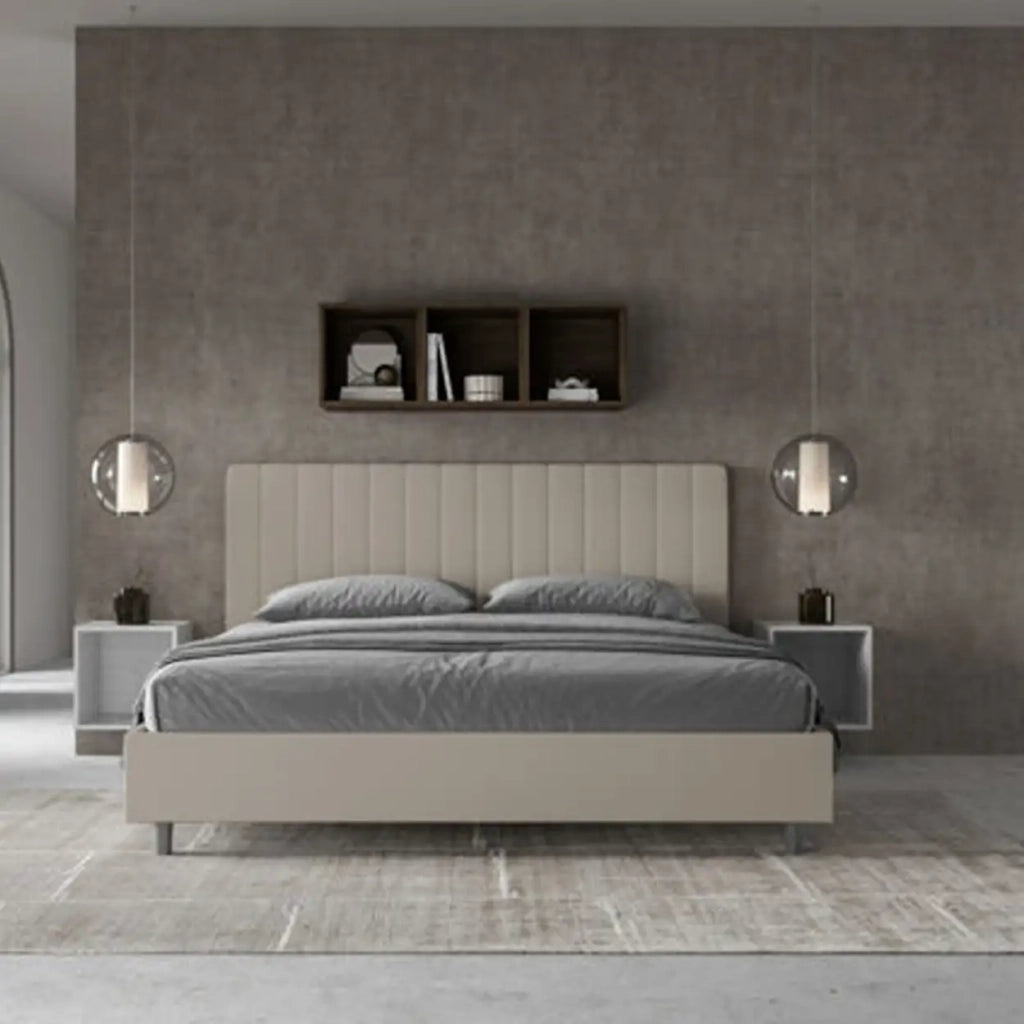 Letto matrimoniale king size con rete imbottito 180x190 similpelle tortora Agueda