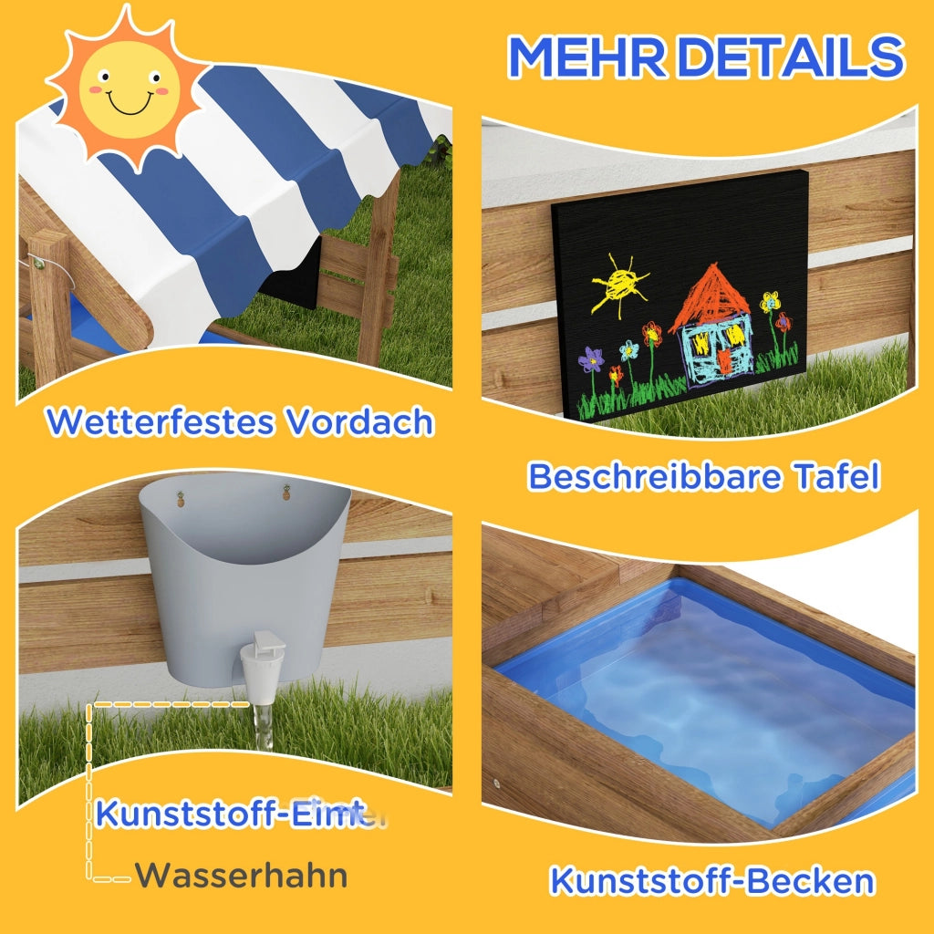 Casetta da Gioco con Sandbox e Tenda ¨C Zephmum ¨C Legno Massello Marrone 124x116x146 cm