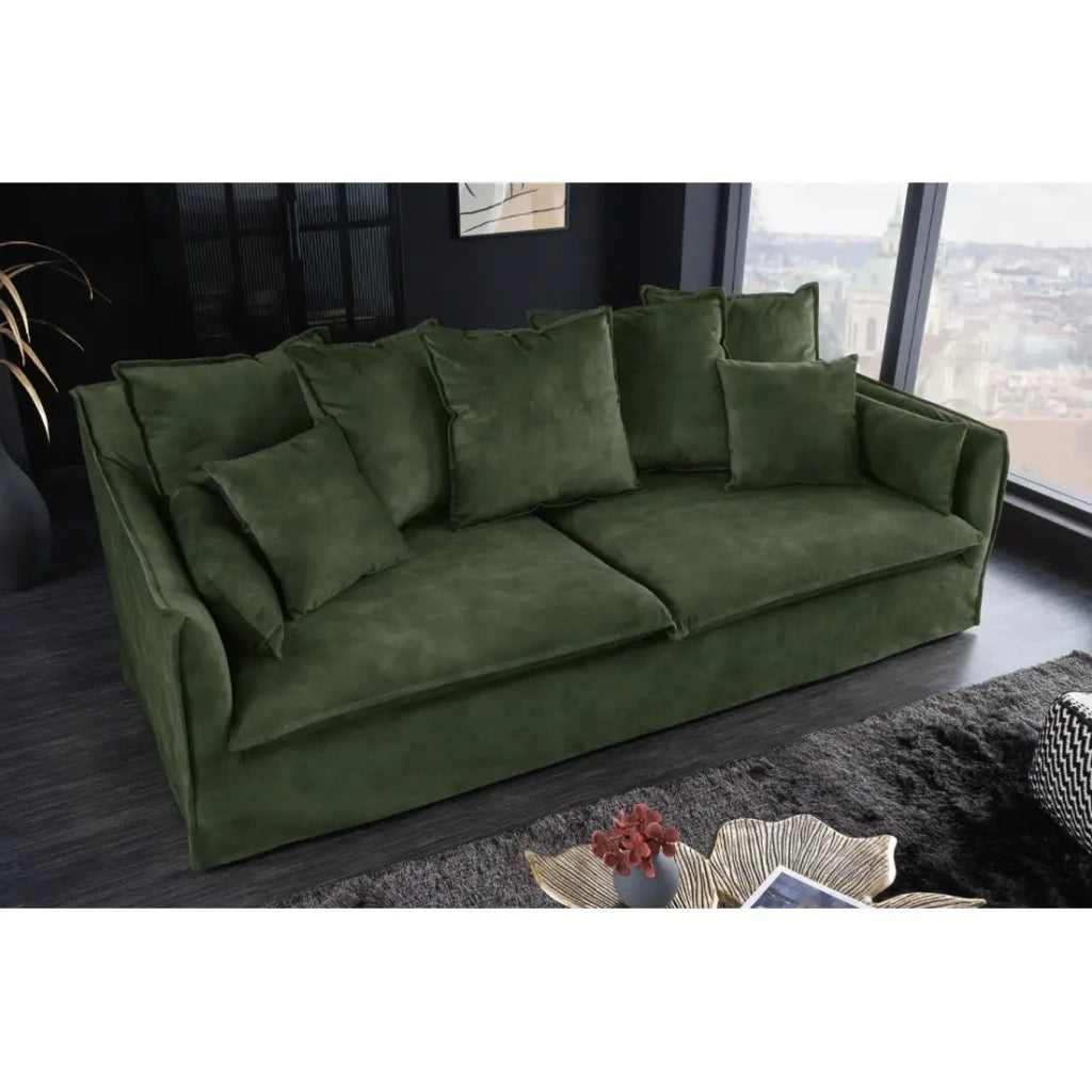 Divano KALIA destro - Velluto verde scuro - 3 posti - Stile contemporaneo