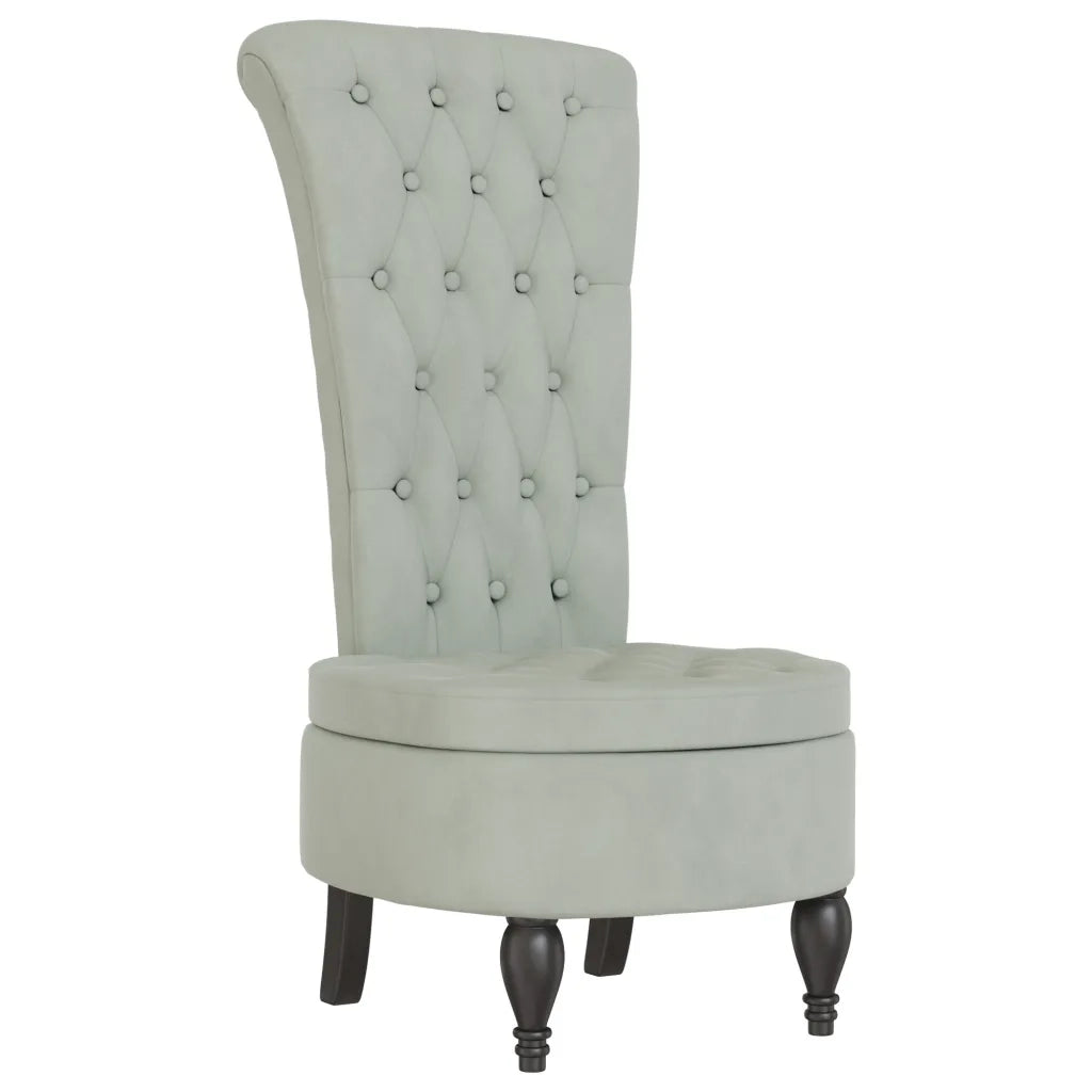 Sedia Schienale Alto Design con Bottoni Velluto Grigio Chiaro 352464
