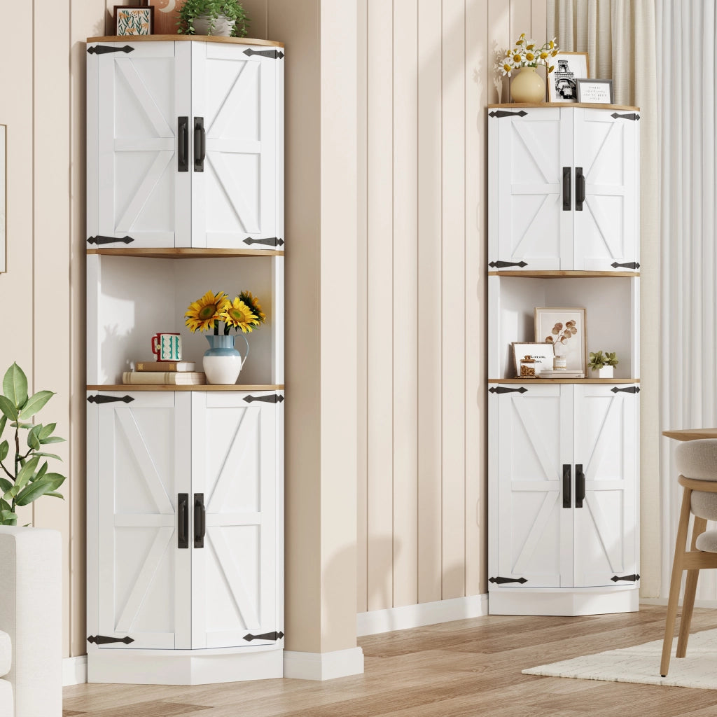 Mobile angolare salvaspazio 39,5 x 39,5 x 180 cm, bianco effetto legno, stile vintage, 5 vani contenitore