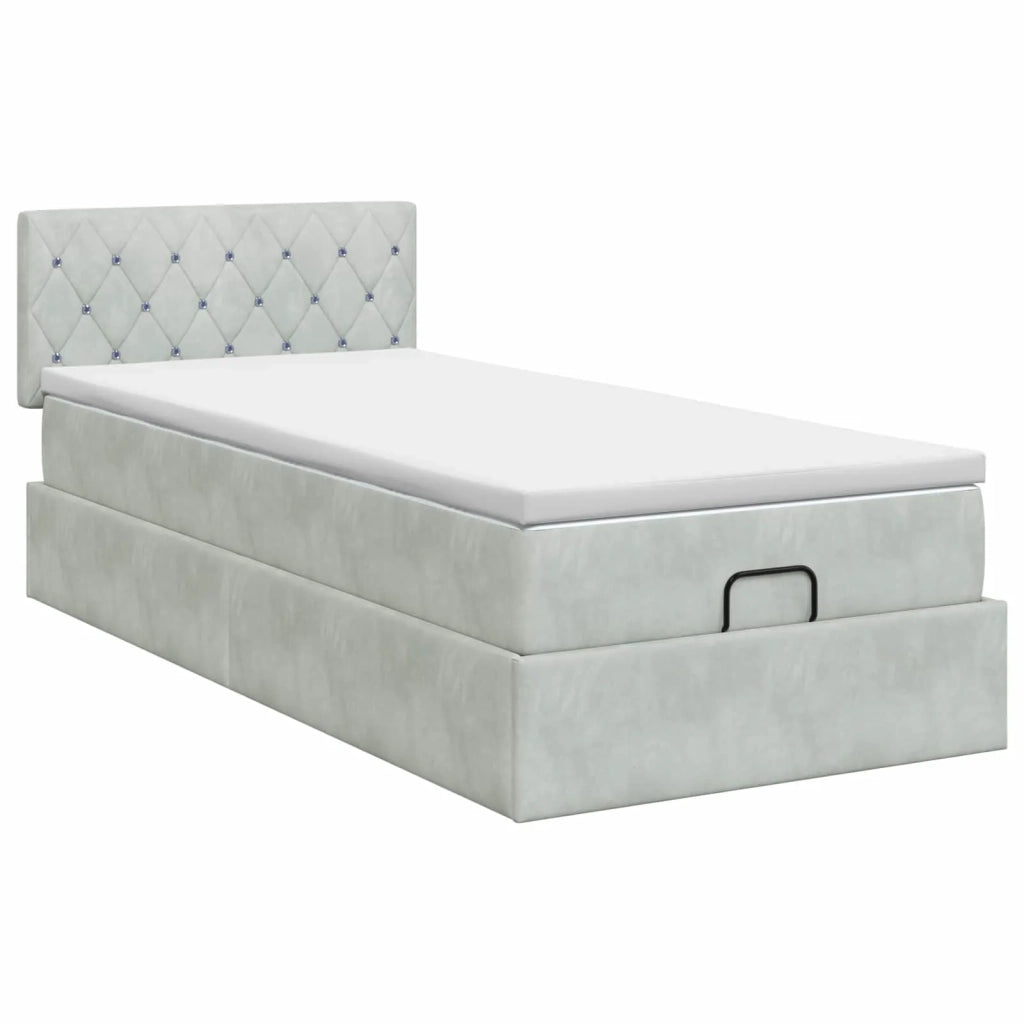 Letto ottomano con materasso Grigio Chiaro 100 x 200 cm Velluto 3456465