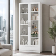 Mobile vetrina alto con 2 cassetti; 4 ripiani a sinistra e 5 a destra; 160x40x80 cm; bianco