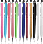 Stilo a doppia funzione 12 pezzi - Stilografiche e pennarelli a punta di silicio - Punta precisa - Materiale resistente in plastica/aluminium - Adatto per schermi touch - Dimensioni 13,6 x 0,75 cm - Penna per schermi touch