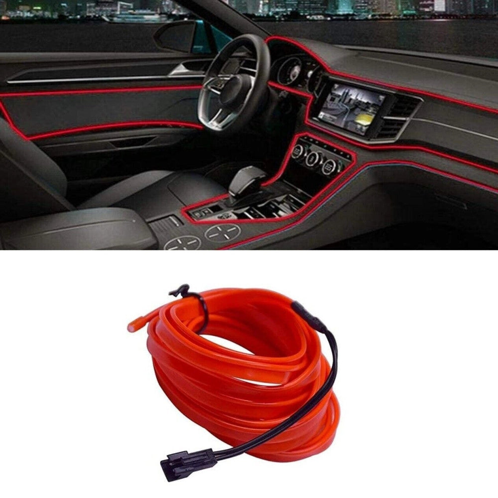 Trade Shop - Striscia Strip Led Per Interni Auto A 12v Fibra Ottica Luce Decorativa Atmosfera - Rosso   -3 Mt   -
