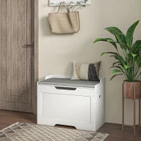 Panca Contenitore da 103L Multifunzione in Legno con Cuscino in Tessuto, 75x40x56cm, Bianco