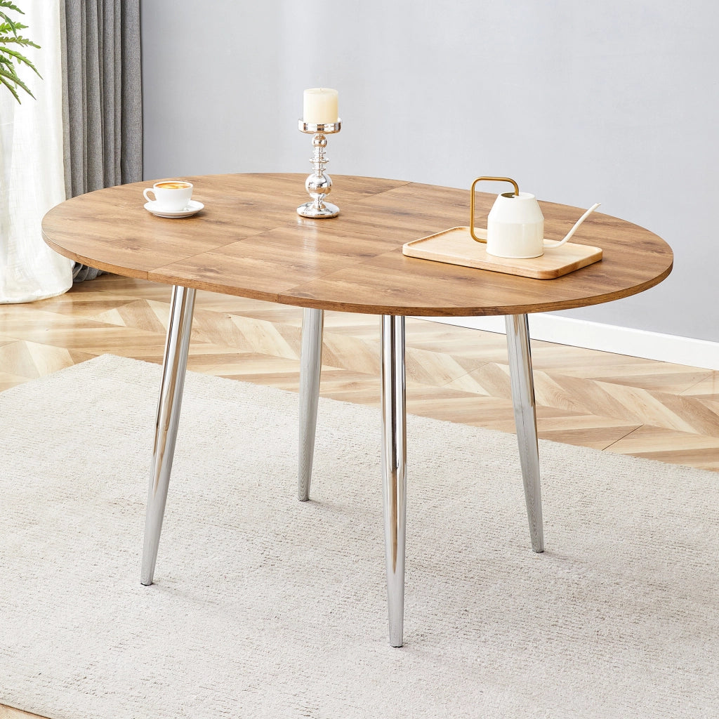 Tavolo da pranzo rotondo estensibile 107-137 cm in MDF e metallo, legno –