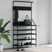 Appendiabiti con Porta Scarpe-Scarpiera con Appendiabiti Nero 90x34x184 cm