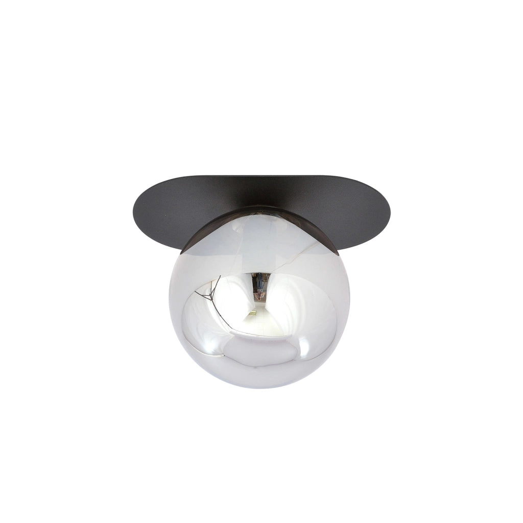 Plafoniera Minimal 1 Luce Teia In Acciaio Nero E Sfera Vetro Fumè