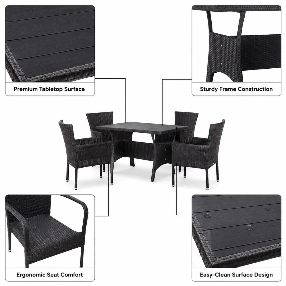 Garden Table Black 120x70x66 Cm Poly Rattan