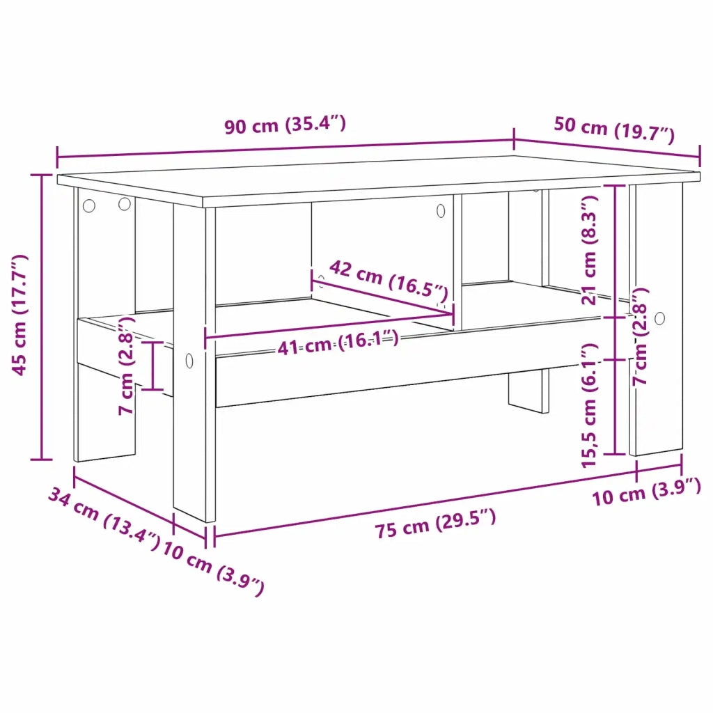 Tavolino da salotto Rovere artigianale 90 x 50 x 45 cm 8000259