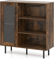 Armadio per Vini, Mobile di Stoccaggio con 3 Scomparti Aperti, Porta Bicchieri da Vino, Ripiano Regolabile, Porta Singola, Gambe in Metallo, Credenza per Cucina, Sala da Pranzo