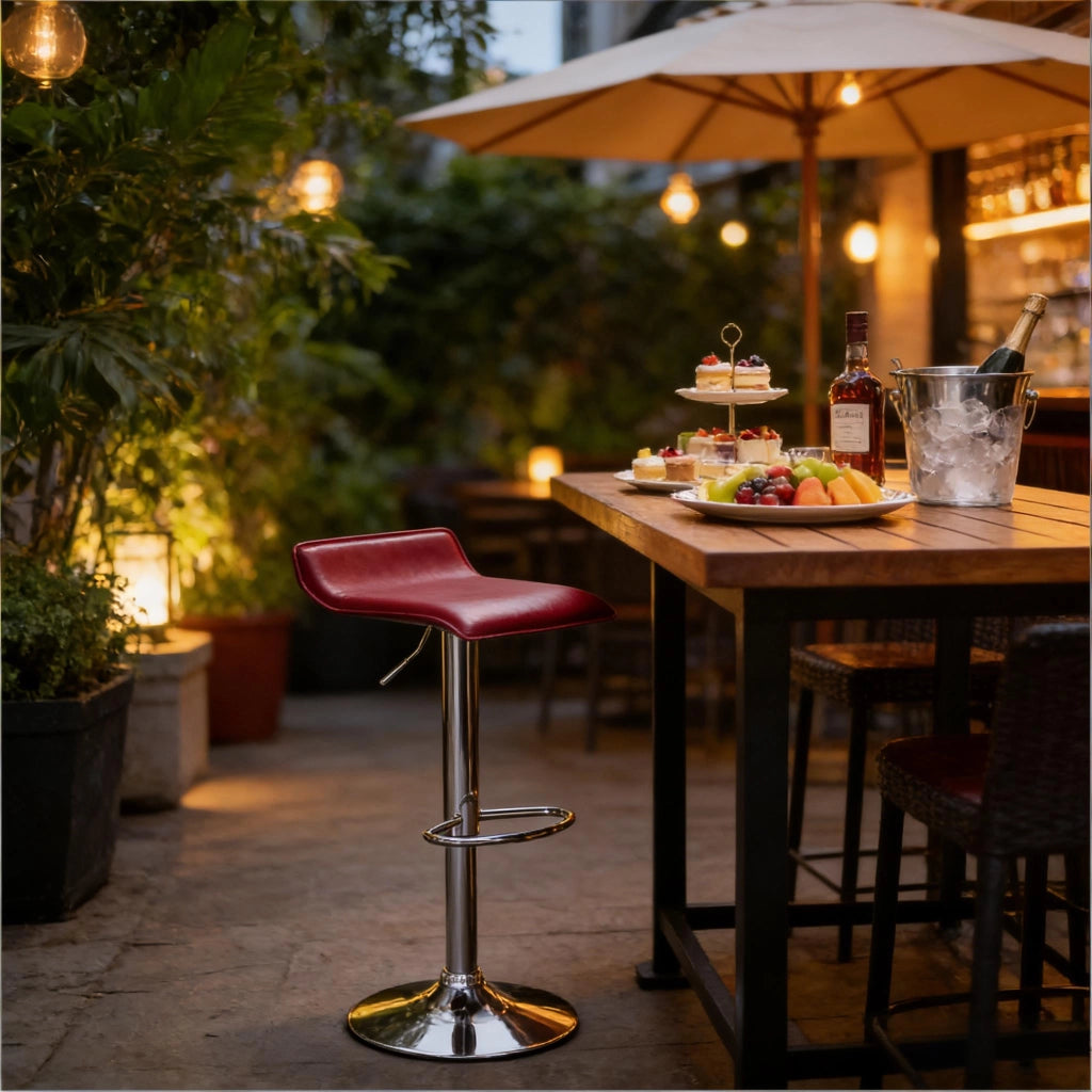 Sgabello da bar girevole con altezza regolabile e rotazione a 360 gradi in similpelle rosso vino
