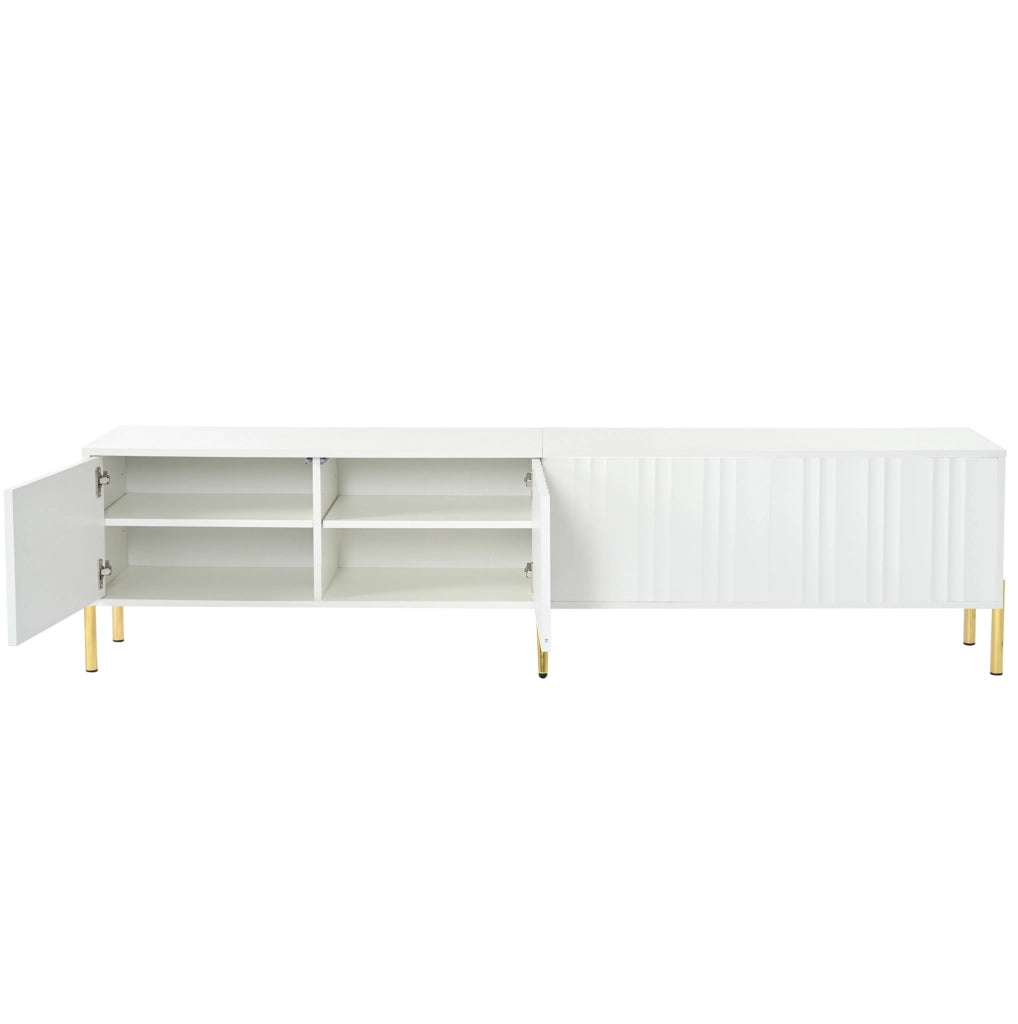Mobile TV bianco 190x38x48 cm con gambe dorate e porte scanalate