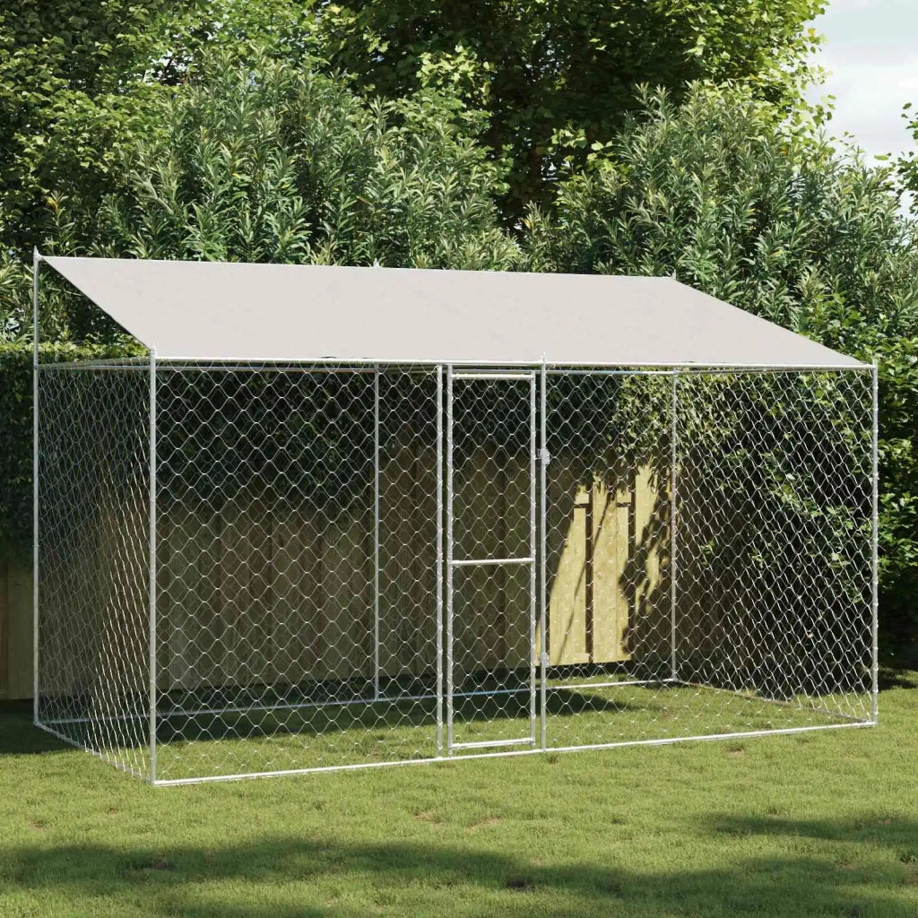 Gabbia per Cani con Tetto Argento 400 x 200 x 256 cm
