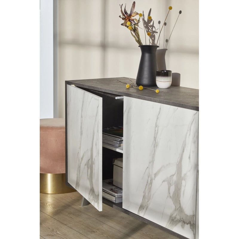Mobile 3 Ante 177L x 41P x h74 – Finitura Nero Opaco e Marmo Calacatta – Sarmog