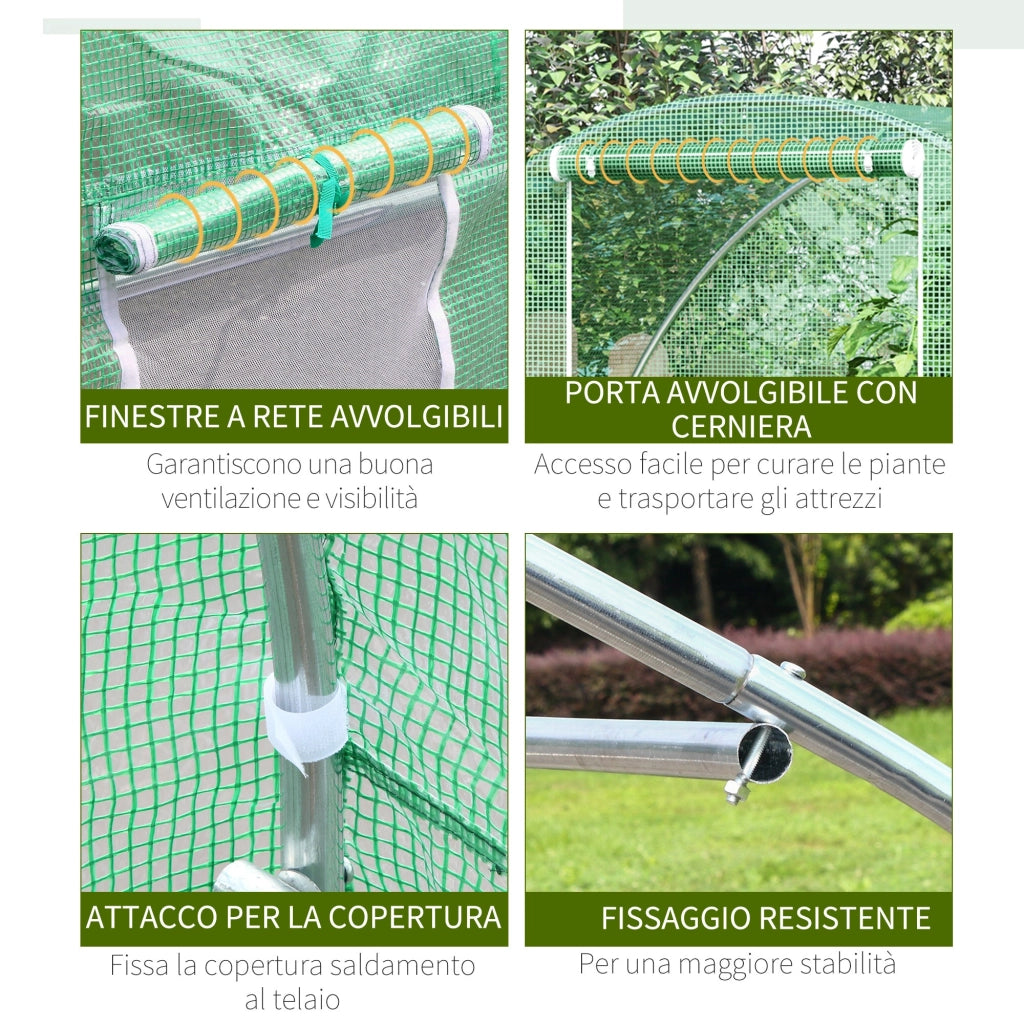 Serra a Tunnel 150x300x200 cm con Porta Avvolgibile e Finestre Verde