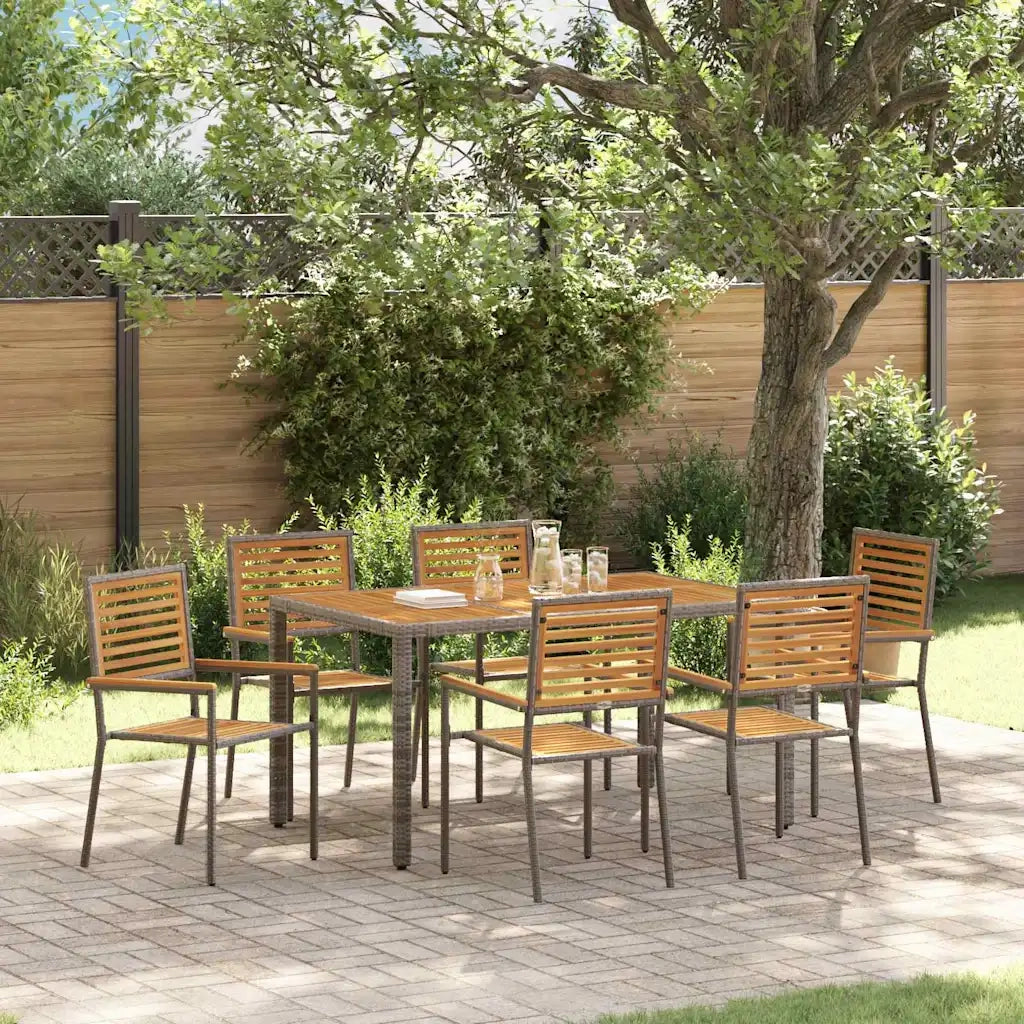 Set da Pranzo per Giardino 7 pcs Grigio e Marrone polyrattan 3365441