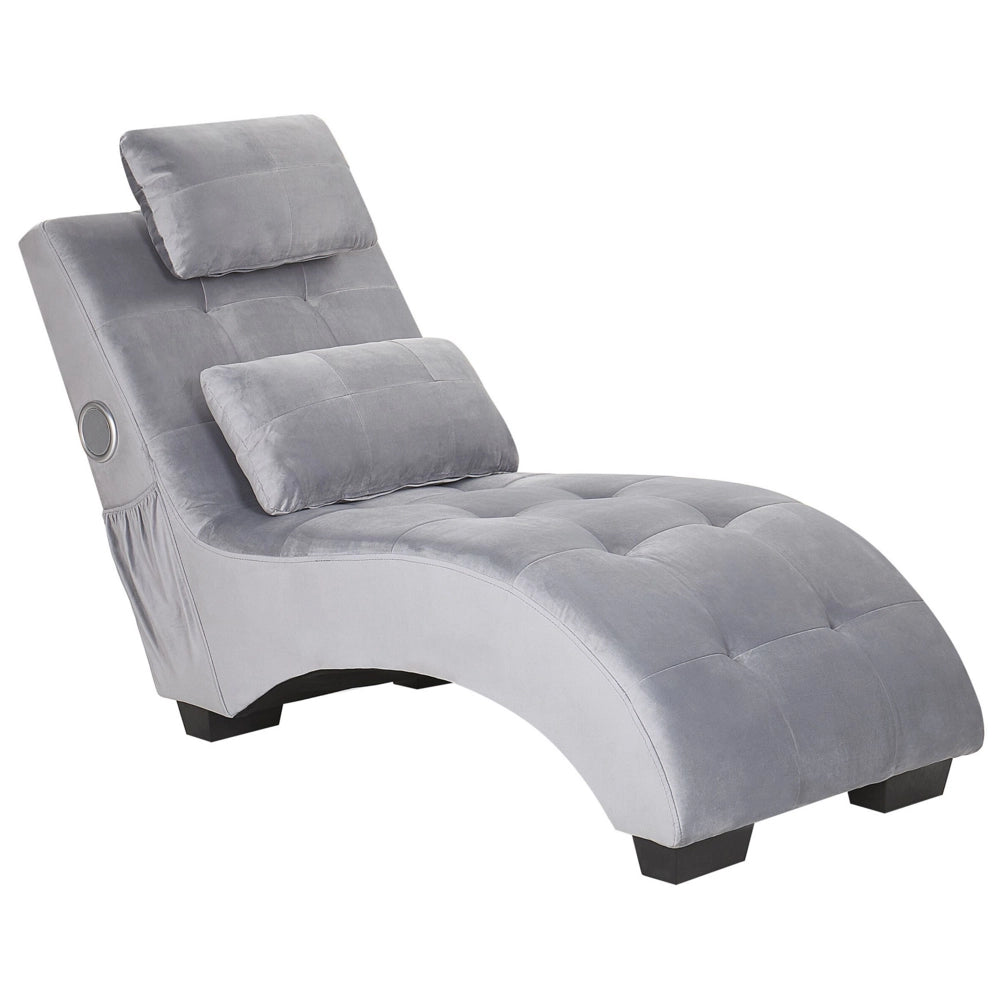 Chaise longue Altoparlante Bluetooth integrato in velluto grigio Caricatore USB Design moderno Divano curvo per 1 persona Soggiorno