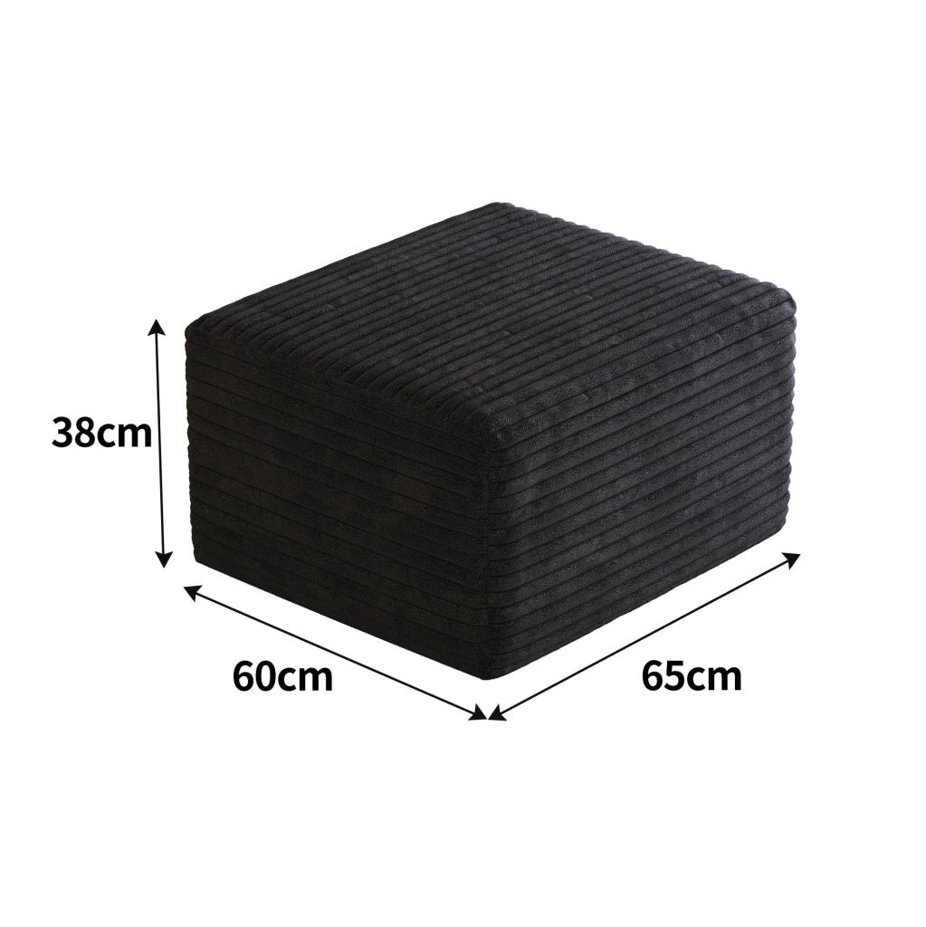 Pouf ottomana in tessuto nero; design modulare senza montaggio